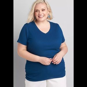 Lane Bryant 38/40 (6X) V-Neck Pointelle Ruched Side Short Sleeve Top